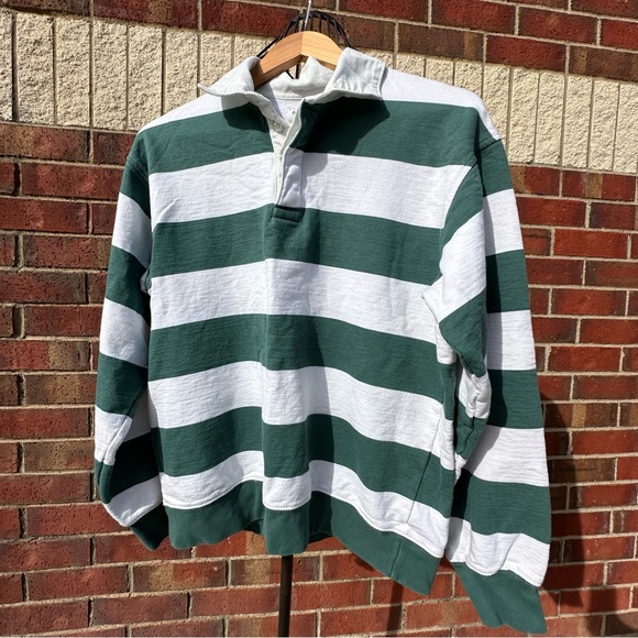 Arizona Jean Co Y2K Rugby Striped 1/4 Button Collar Green White Long Sleeve M - Picture 12 of 17